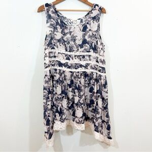 Simply Noelle Floral Lace Asymmetrical Tunic - Navy Cream Gray Pastel Pink